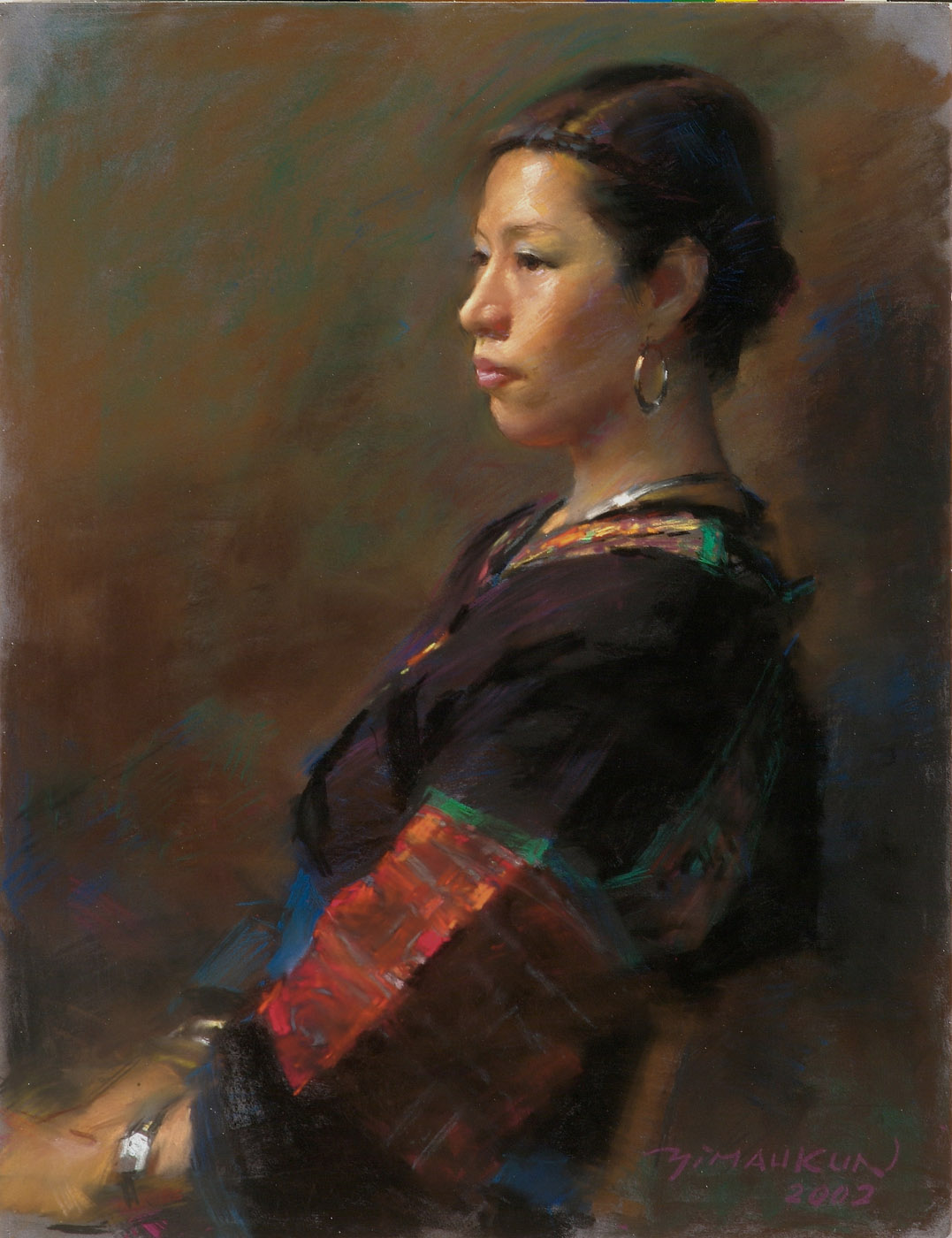 Miao Girl in pastel by Yim Mau-Kun, 65×50cm, 2002