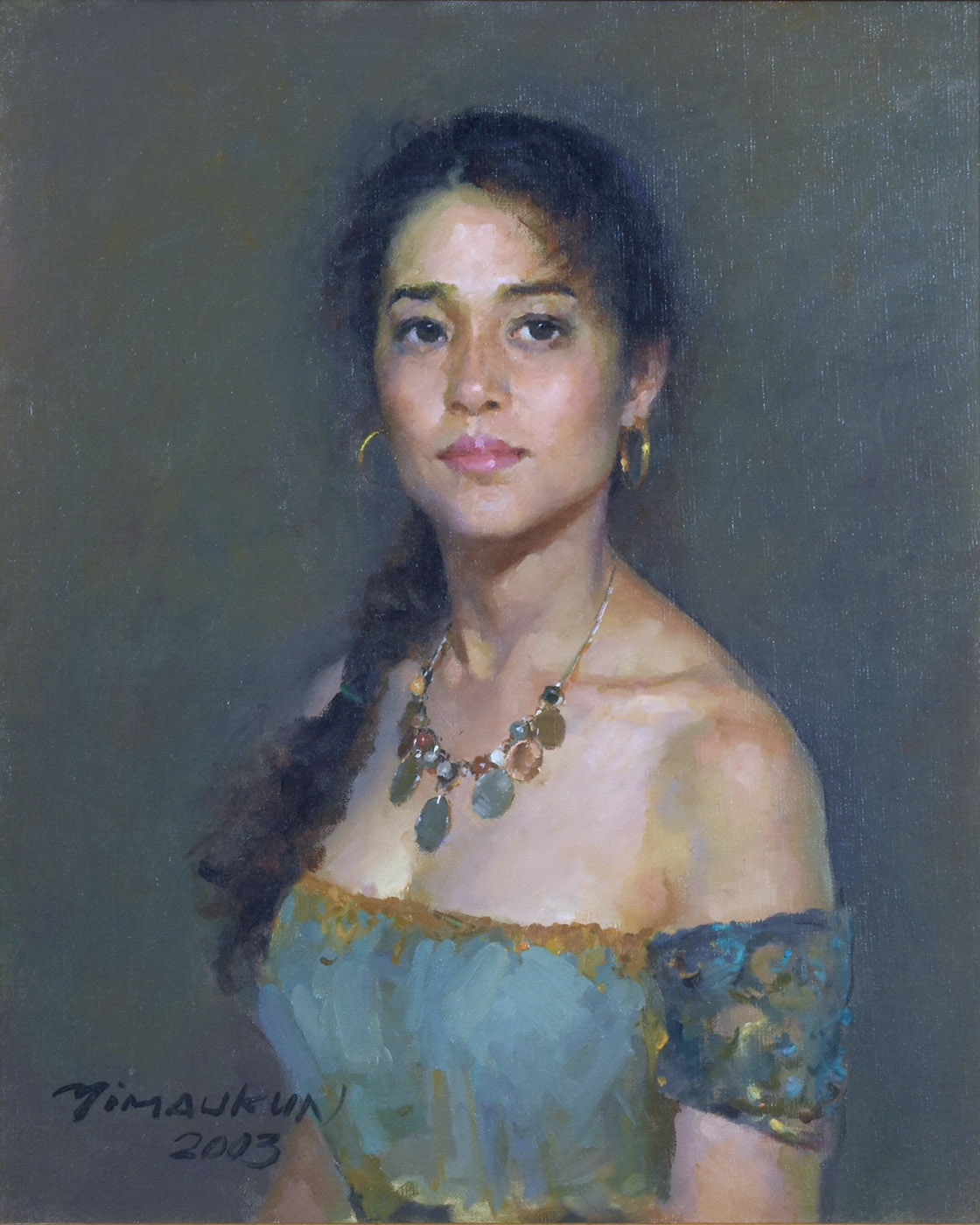 Woman in Green by Yim Mau-Kun, oil, 2008